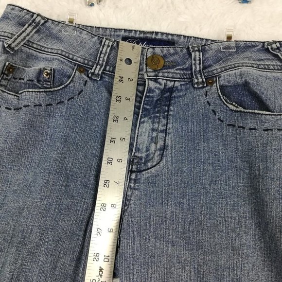 Duplex Womens Jeans Straight Leg Blue Denim Medium Wash Mid Rise Stitching 10 - Picture 6 of 12